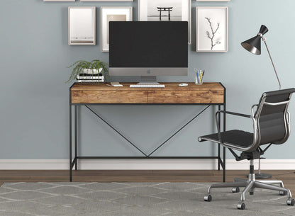 Bureau d’ordinateur de 49 po avec 2 tiroirs - bois brun avec métal noir