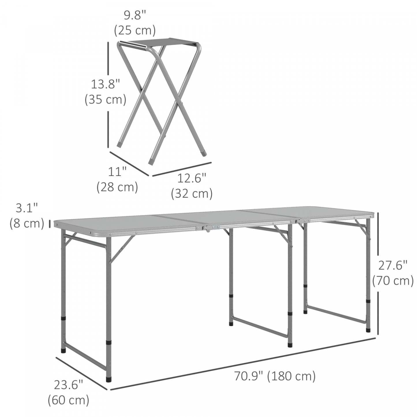 Outsunny Table de Camping et Chaises, Table de Pique-nique Pliable et 6 Tabourets