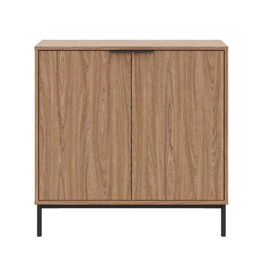 Armoire d'appoint console de rangement à 2 portes Slim Nordika - Noyer clair | Armoire décorative de rangement mince Nordika à 2 portes - noyer clair