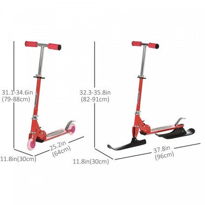 Qaba Trottinette Neige, Trottinette 2-en-1 à Hauteur Réglable pour Enfants de Plus de 7 Ans,|Qaba 2-en-1 Trottinette Convertible Tous Temps Pluie Neige Avec Roues Lames Rouge