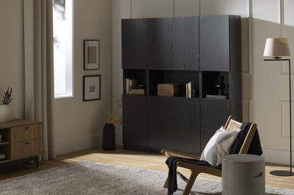 Liora Set Of Bookcase And 2 2-door Narrow Bookcases - Black Oak | Liora Ensemble Bibliotheque Et 2 Bibliotheques Etroites 2 Portes - Chene Noir