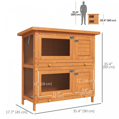 Pawhut Clapier A Lapin, Maison Extérieure Pour Lapins à 2 Niveaux Avec Plateaux Coulissants, Chambres, Portes, Pour Jardin