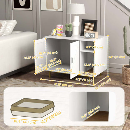 Pawhut Enclos de Bac à Litière pour Chat, Meuble à Litière avec Tapis à Gratter, Cabinet de Rangement à 2 Portes, Maison pour Chat d'Intérieur pour Salon, Chambre, 31.5 X 20 X 24, Blanc