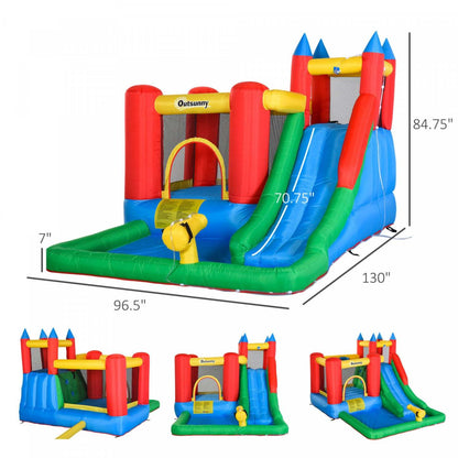 Château gonflable Outsunny pour enfants, maison gonflable, trampoline, toboggan, piscine à eau, pistolet à eau, panier mural d'escalade