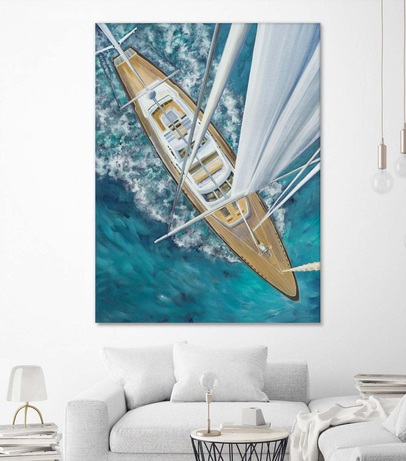 Œuvre d'art murale géante « Tour du monde à la voile » 72 x 54