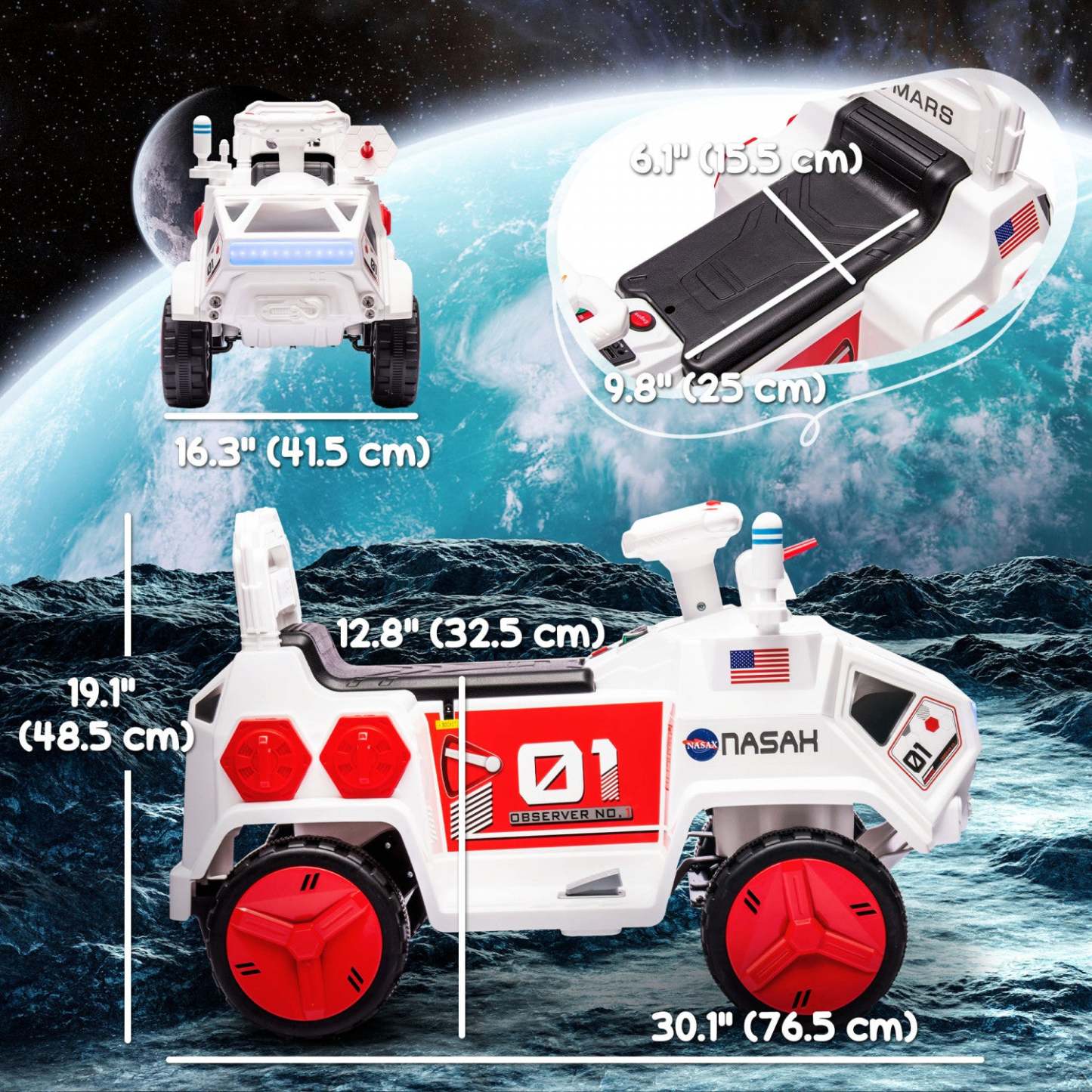 Qaba Voiture Électrique Pour Enfants, Voiture Mars Rover Alimentée Par Batterie 6 V Avec Sons De Science-Fiction