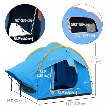 Outsunny Tente De Camping Pour Voiture Avec 3 Portes, 2000mm Imperméable, Bleu Et Orange|Outsunny Car Camping Tent With 3 Doors, Blue And Orange