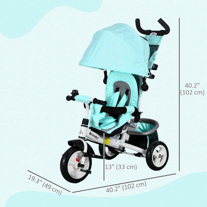 Tricycle pour tout-petit Qaba 6 en 1, tricycle pour enfants avec auvent pliable, poignée parentale amovible et couverture, panier de rangement, ceinture de sécurité à 5 points, pour enfant de 1 à 5 ans, vert