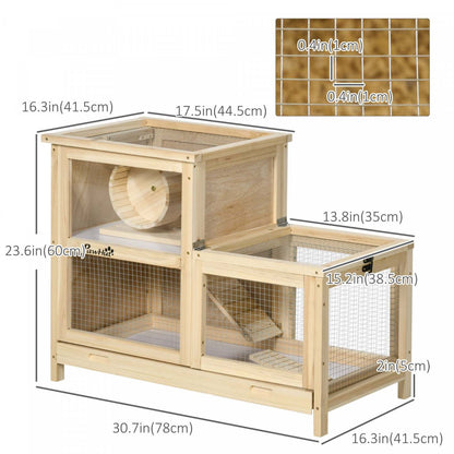 Pawhut Cage À Hamster En Bois, Huche Pour Souris Et Rongeurs, Maison D'exercice À 2 Niveaux, Avec S