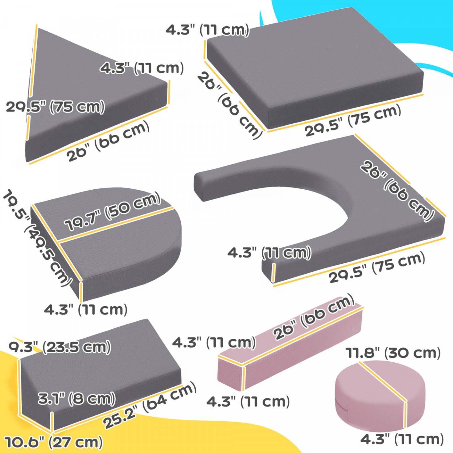 Qaba Canape De Jeu Modulaire Pour Enfants 12 Pieces Pour Salle De Jeux, Chambre A Coucher, Canape Convertible En Mousse