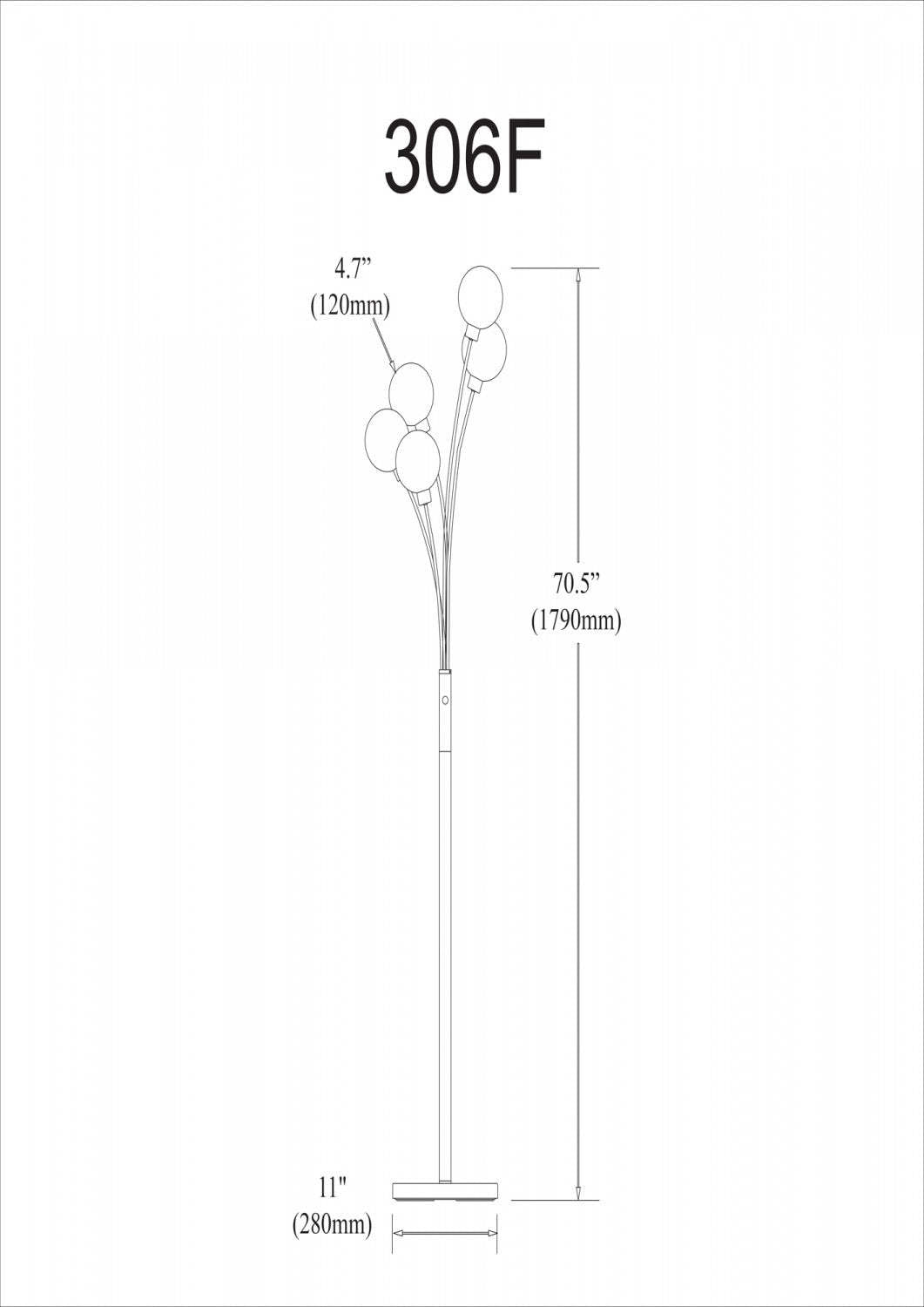 Dainolite Budding Branch 5 Light Lampadaire Satin Chrome Finish White Glass|Lampe à pied Budding Branch de Dainolite en verre blanc, avec finition chromé satiné et 5 ampoules