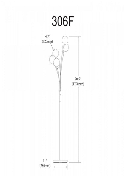 Dainolite Budding Branch 5 Light Lampadaire Finition Laiton Vieilli Verre Blanc|Lampe à pied Budding Branch de Dainolite en verre blanc, avec fini laiton vieilli et 5 ampoules