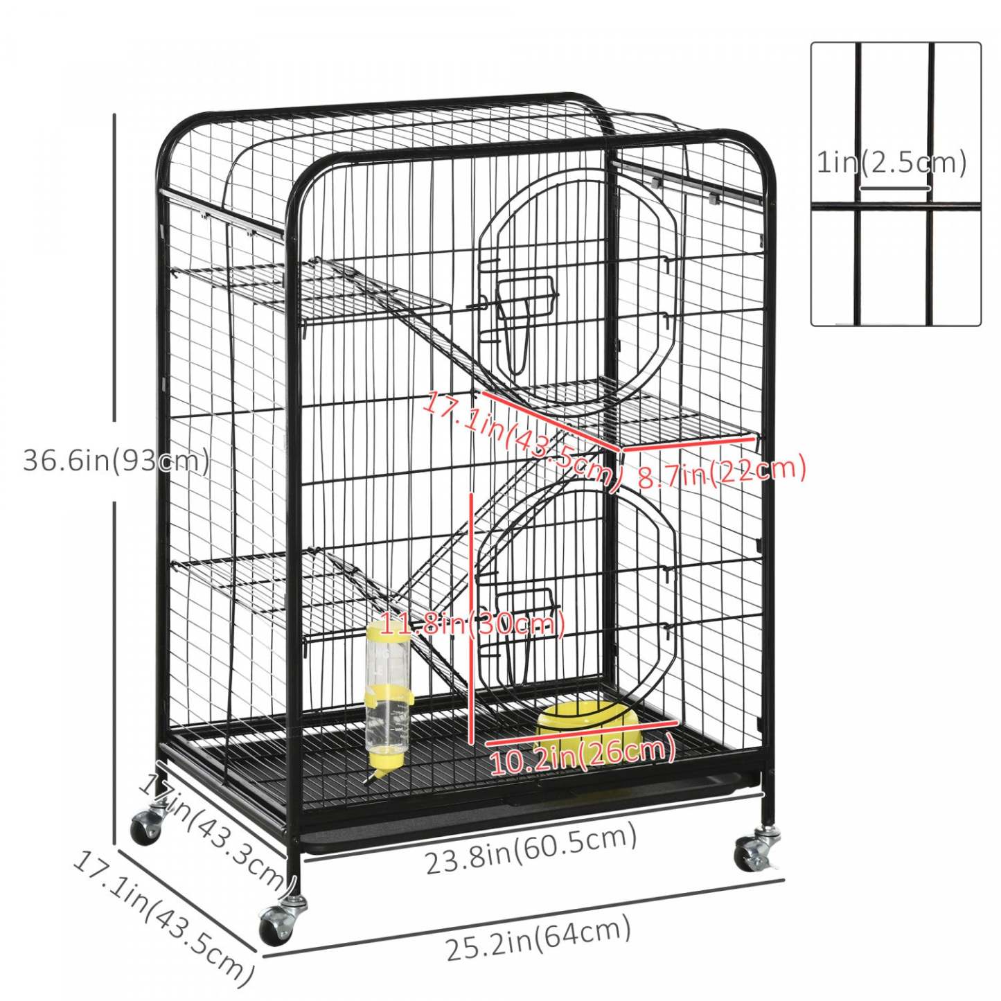 Pawhut Cage Métallique 4 Niveaux Pour Petits Animaux Avec Roues, Parc Pour Lapins Métallique Avec 2 Portes, Plateformes, Rampe | Pawhut Cage Pour Petits Animaux 37 Lapin Furet Chinchilla Avec 2 Portes Plateforme Rampe Métal Noir