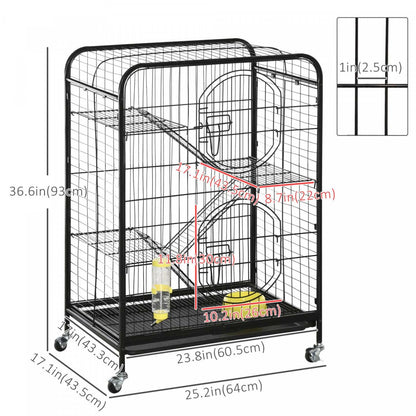 Pawhut Cage Métallique 4 Niveaux Pour Petits Animaux Avec Roues, Parc Pour Lapins Métallique Avec 2 Portes, Plateformes, Rampe | Pawhut Cage Pour Petits Animaux 37 Lapin Furet Chinchilla Avec 2 Portes Plateforme Rampe Métal Noir