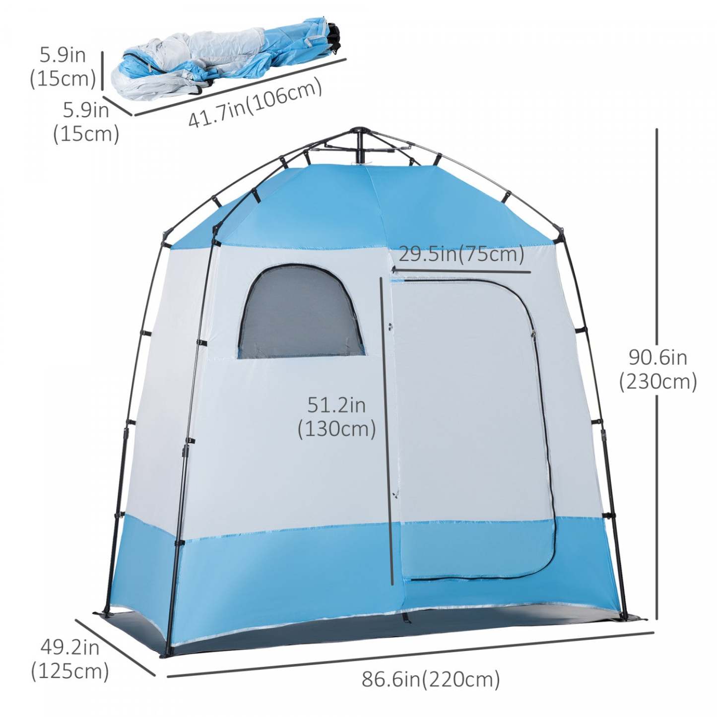 Outsunny Tente De Douche Pop Up, Abri D'intimité Portable Pour 2 Personnes, Cabine De Change Avec 2 Fenêtres, 3