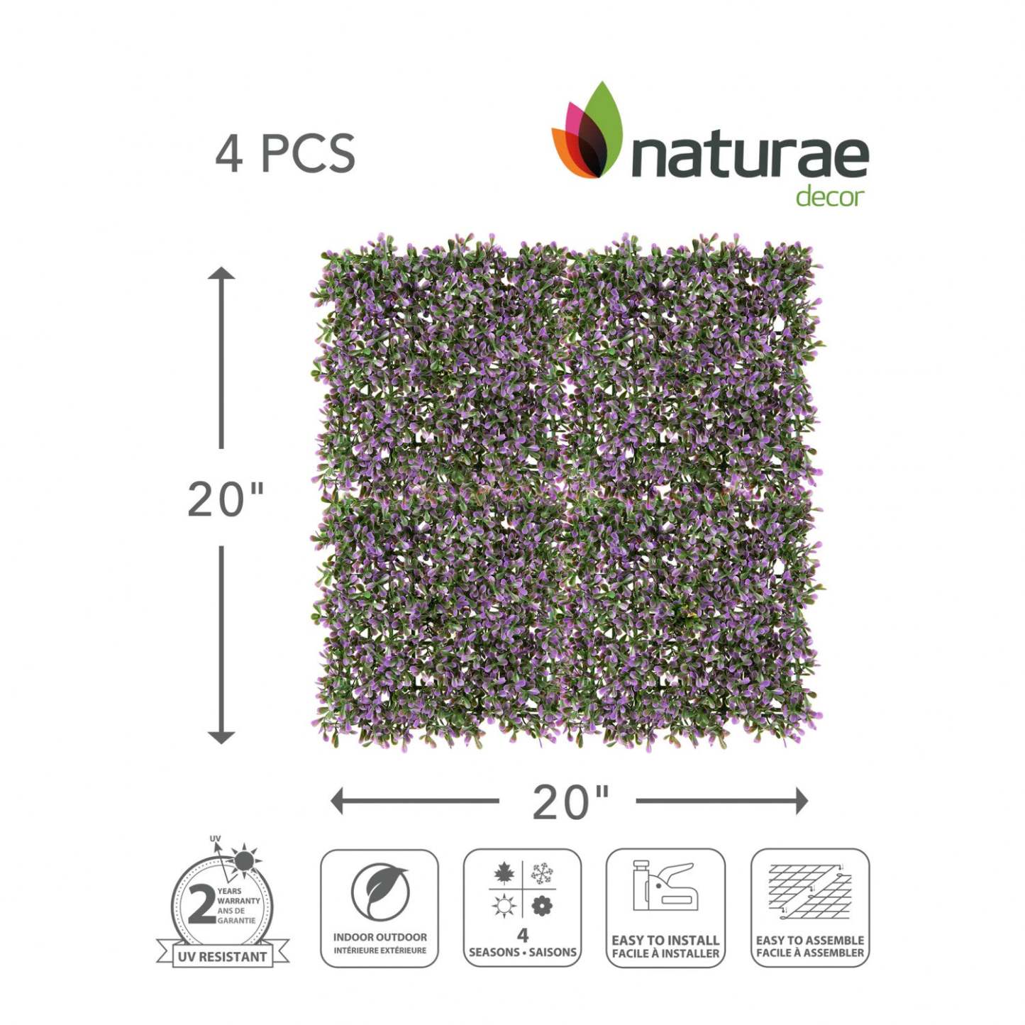 Lavande artificielle 20x 20 panneau de feuillage 4 pièces | Panneau de feuillage 20 po x 20 po lavande artificielle 4 pièces | D10H6WJP