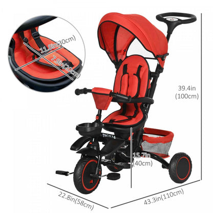 Aosom Tricycle 6-en-1 pour Tout-Petit, Trike pour Enfants avec Siège Rotatif, Poignée de Poussette Réglable, Harnais de Sécurité | Homcom Tricycle 7-en-1 pour Enfant, Vélo Pliant pour Bébé avec Poignée de Poussee Réglable, Siège Ro