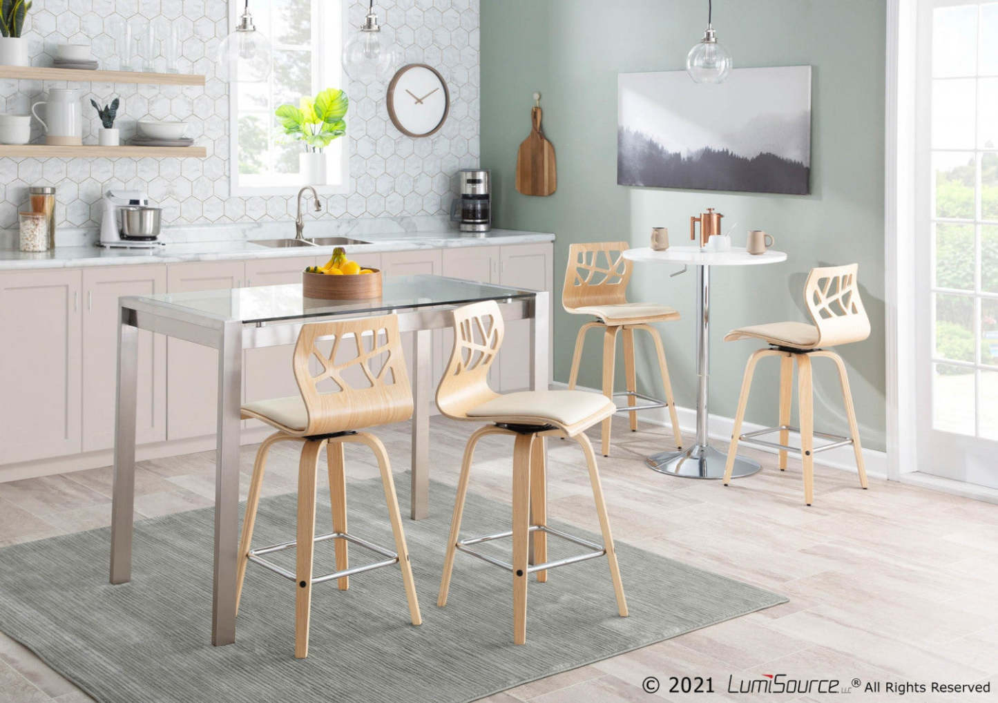 LumiSource Réglable Contemporain Bar Dining Pub Table - Blanc|Table réglable contemporaine pour bar, salle à manger ou pub - blanche