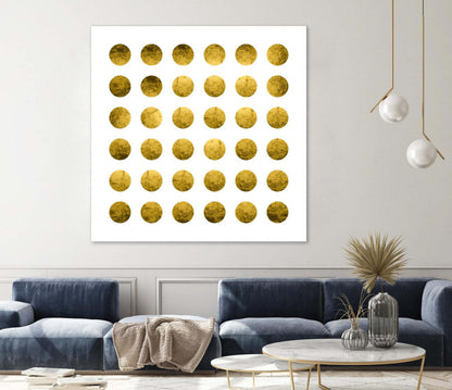 Œuvre d'art murale géante « Golden Spots White » 72 x 72