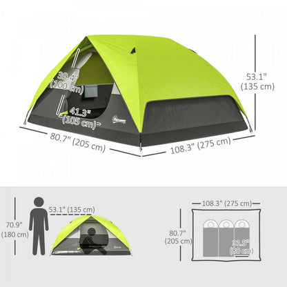 Outsunny Tente de camping pop-up 3-4 personnes, tente dôme imperméable