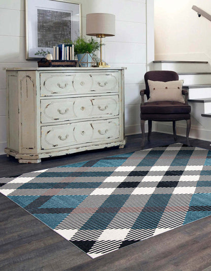 Kors Blue Machine Washable Area Rug - 5'0 x 7'0|Carpette Kors bleue lavable à la machine - 5 pi 0 po x 7 pi 0 po|D86F9Z8A