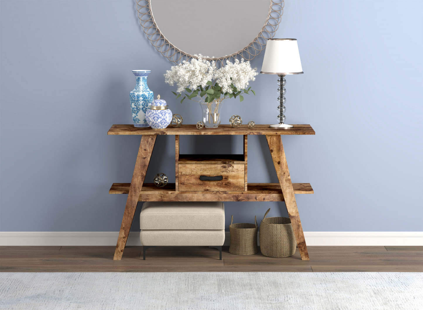 Table console 47" avec 1 tiroir et 1 tablette - Bois récupéré brun | Console de 47 po avec 1 tiroir et 1 tablette - bois recyclé brun