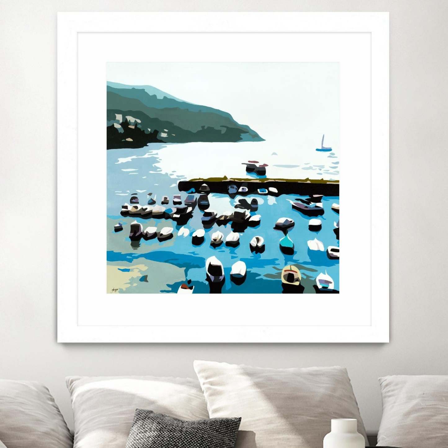 Boats Matted and Framed White 36x36 Wall Art|Œuvre d’art murale encadrée blanche et mate « Boats » 36 x 36