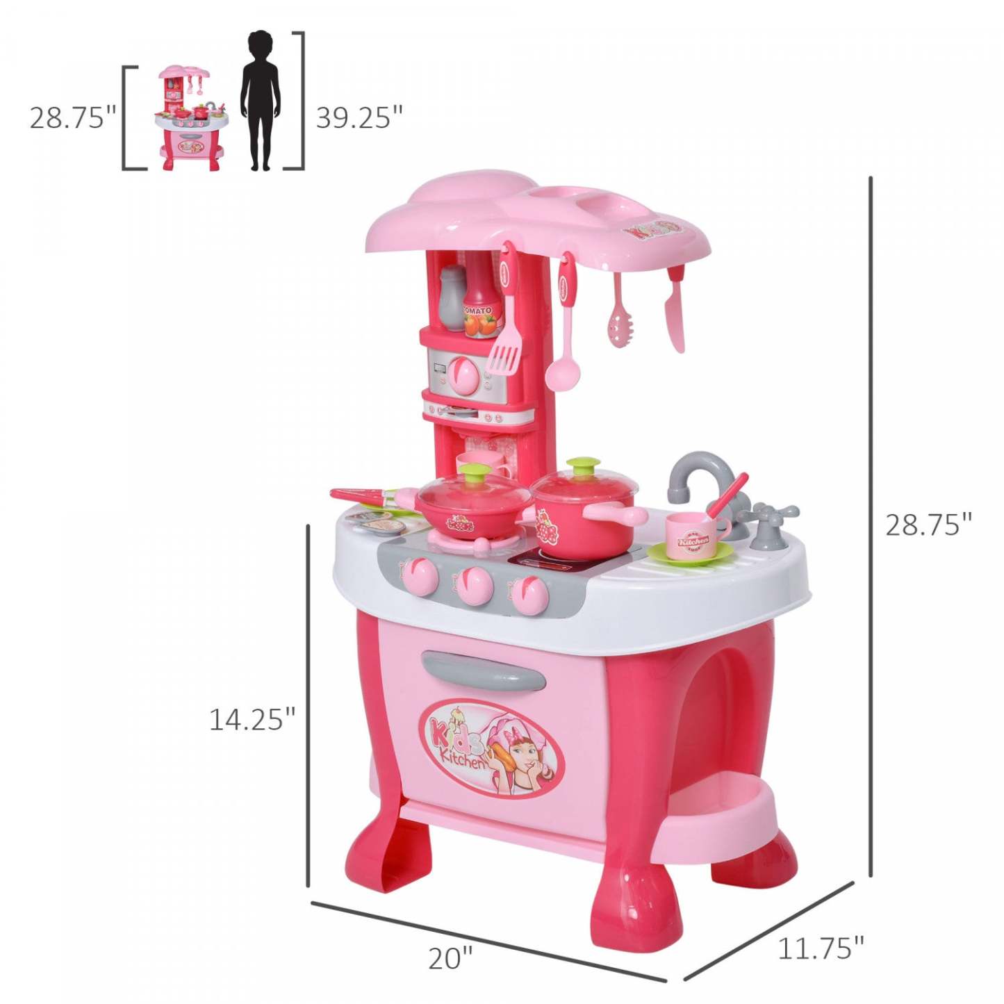Qaba Kids Kitchen Set Kitchen Playset Pretend Toy Children Role Play Game Toy With Light & Sound Fun|Qaba Kids Kitchen Play Set Pretend Toy Enfants Jeu De Role Avec Fonction Son Et Lumiere 38pcs Access