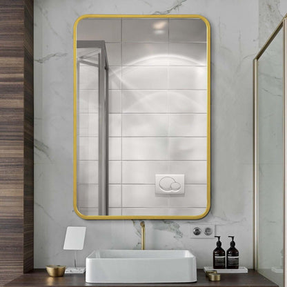 Arcus 24 X 36 Hand Crafted Rectangular Round Mirror - Gold|Miroir rectangulaire Arcus 24 po x 36 po fabriqué à la main avec coin arrondi - doré