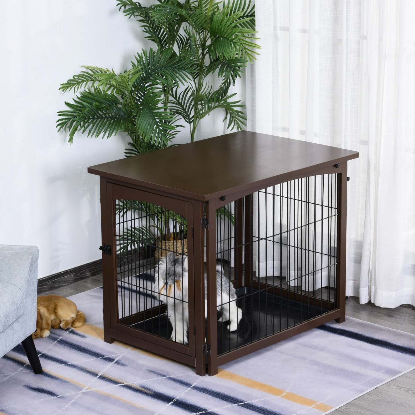 Pawhut Cage Décorative En Bois Pour Chien, Cage Pour Animaux De Compagnie, Table D'appoint Pour Petit Animal Avec Plateau, Locka