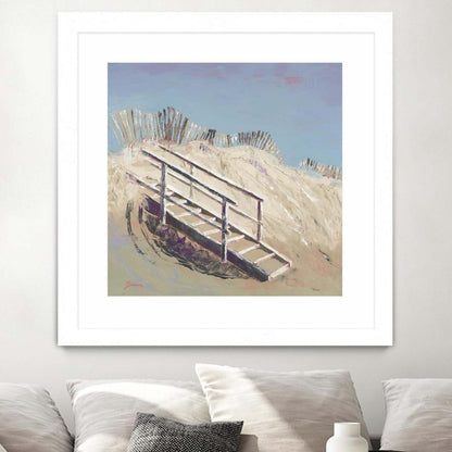 Œuvre d'art murale imprimée blanche et mate « Accès à la plage » 30 x 30