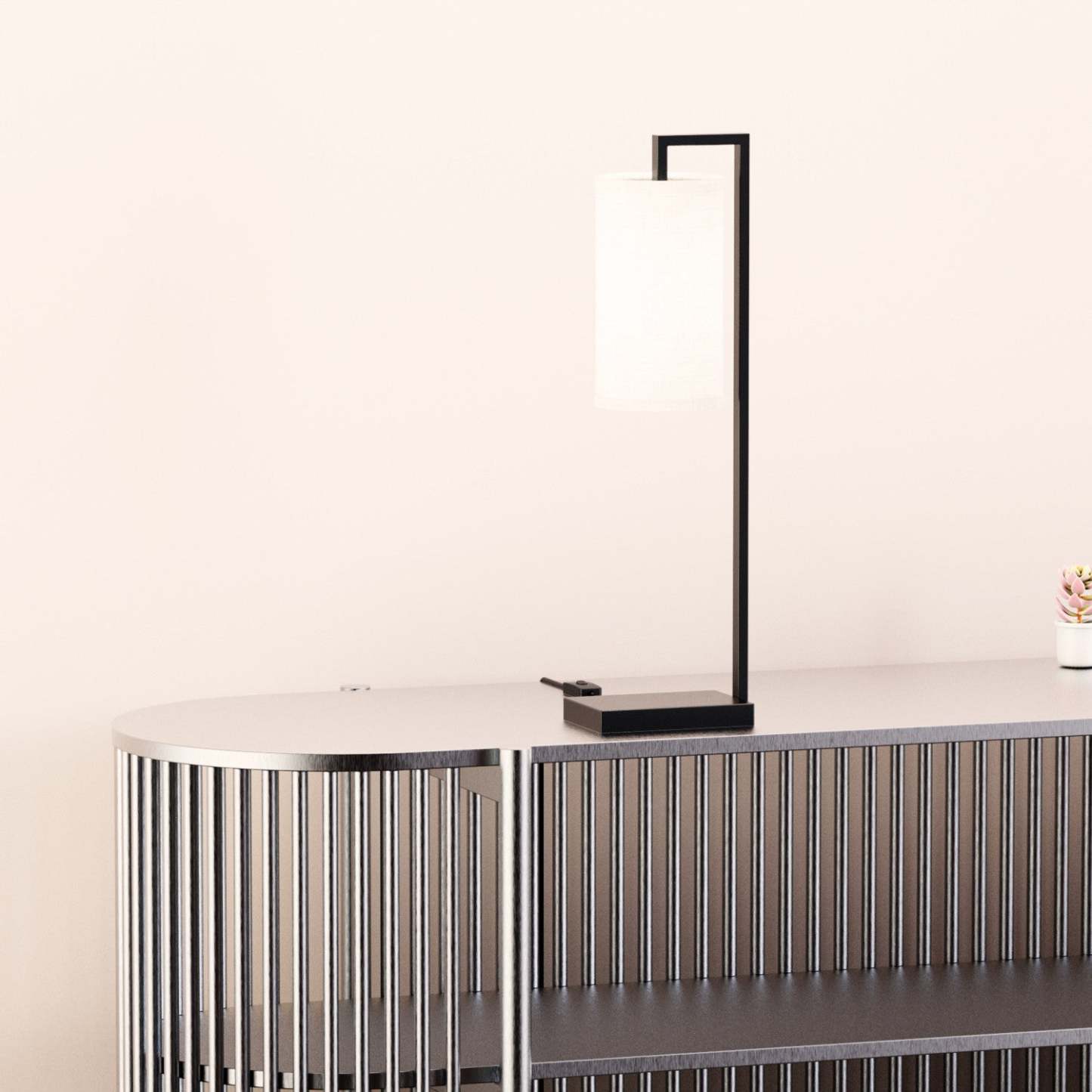 25 Lampe de table à cadre rectangulaire noir avec abat-jour cylindrique | Lampe de table noire de 25 po à armature rectangulaire avec abat-jour cylindrique