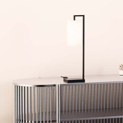 25 Lampe de table à cadre rectangulaire noir avec abat-jour cylindrique | Lampe de table noire de 25 po à armature rectangulaire avec abat-jour cylindrique