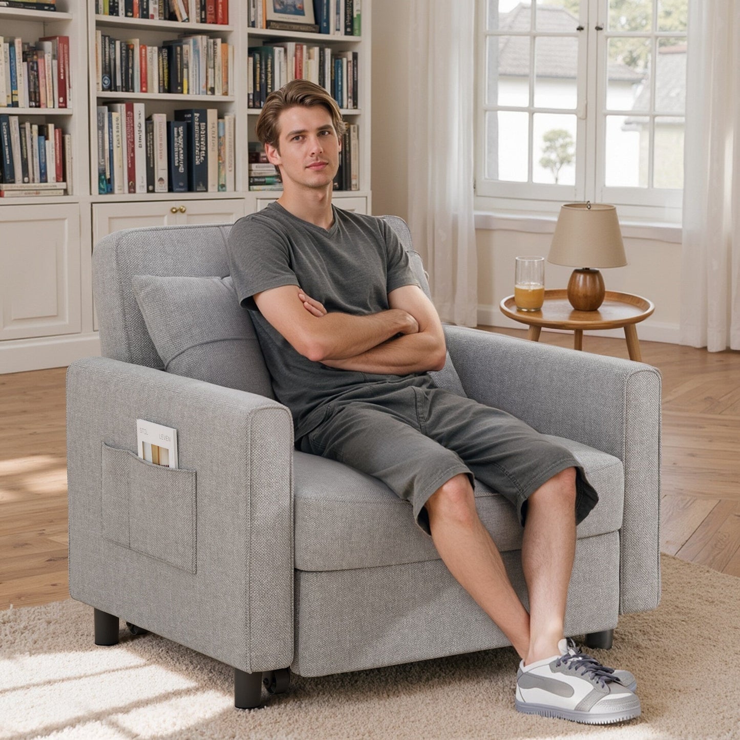 Canapé-lit gigogne 3 en 1, convertible, réglable, pliable et rembourré