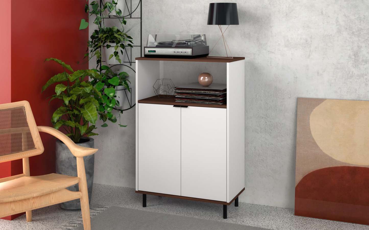 Manhattan Comfort Mosholu 3-Shelf Accent Cabinet - White &amp; Nut Brown|Armoire décorative Mosholu de Manhattan Comfort avec 3 tablettes - blanche et brun noix