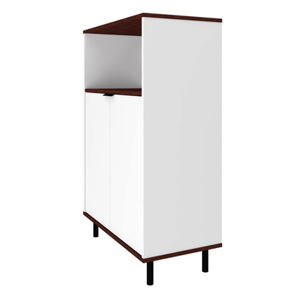 Manhattan Comfort Mosholu 3-Shelf Accent Cabinet - White &amp; Nut Brown|Armoire décorative Mosholu de Manhattan Comfort avec 3 tablettes - blanche et brun noix