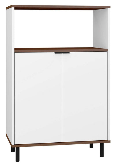 Manhattan Comfort Mosholu 3-Shelf Accent Cabinet - White &amp; Nut Brown|Armoire décorative Mosholu de Manhattan Comfort avec 3 tablettes - blanche et brun noix