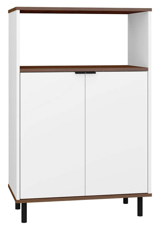 Manhattan Comfort Mosholu 3-Shelf Accent Cabinet - White &amp; Nut Brown|Armoire décorative Mosholu de Manhattan Comfort avec 3 tablettes - blanche et brun noix