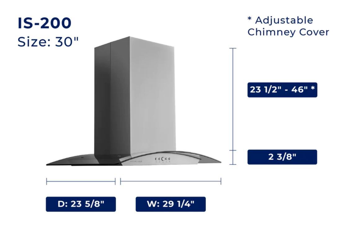 Hauslane 30 Glass Canopy Island Range Hood - IS-200SS-30|Hotte de cuisinière pour îlot Hauslane de 30 po de style auvent en verre - IS-200SS-30