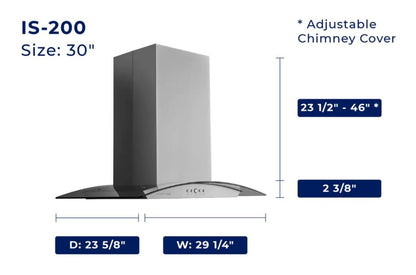 Hauslane 30 Glass Canopy Island Range Hood - IS-200SS-30|Hotte de cuisinière pour îlot Hauslane de 30 po de style auvent en verre - IS-200SS-30