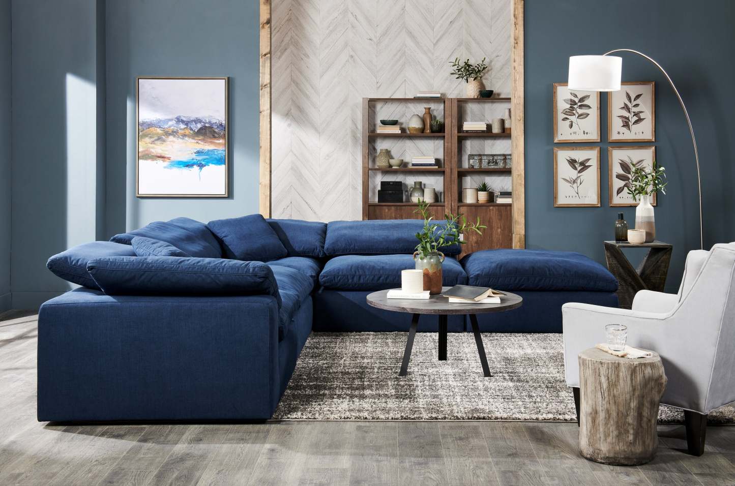 78 Lampadaire Arc en Acier Brossé avec Abat-Jour en Lin|Lampe à pied arquée de 78 po acier brossé avec abat-jour en lin