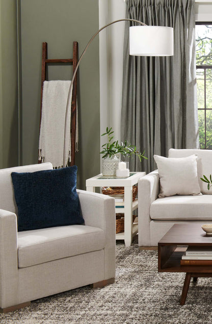 78 Lampadaire Arc en Acier Brossé avec Abat-Jour en Lin|Lampe à pied arquée de 78 po acier brossé avec abat-jour en lin