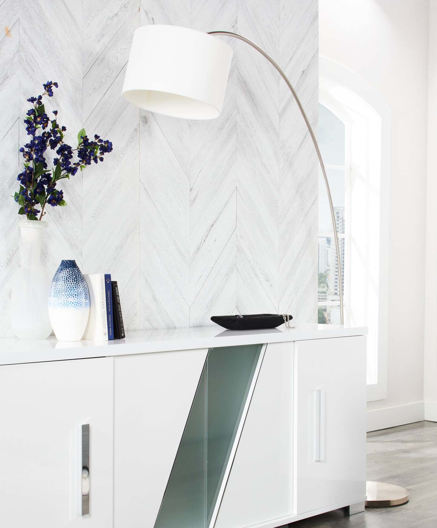 78 Lampadaire Arc en Acier Brossé avec Abat-Jour en Lin|Lampe à pied arquée de 78 po acier brossé avec abat-jour en lin