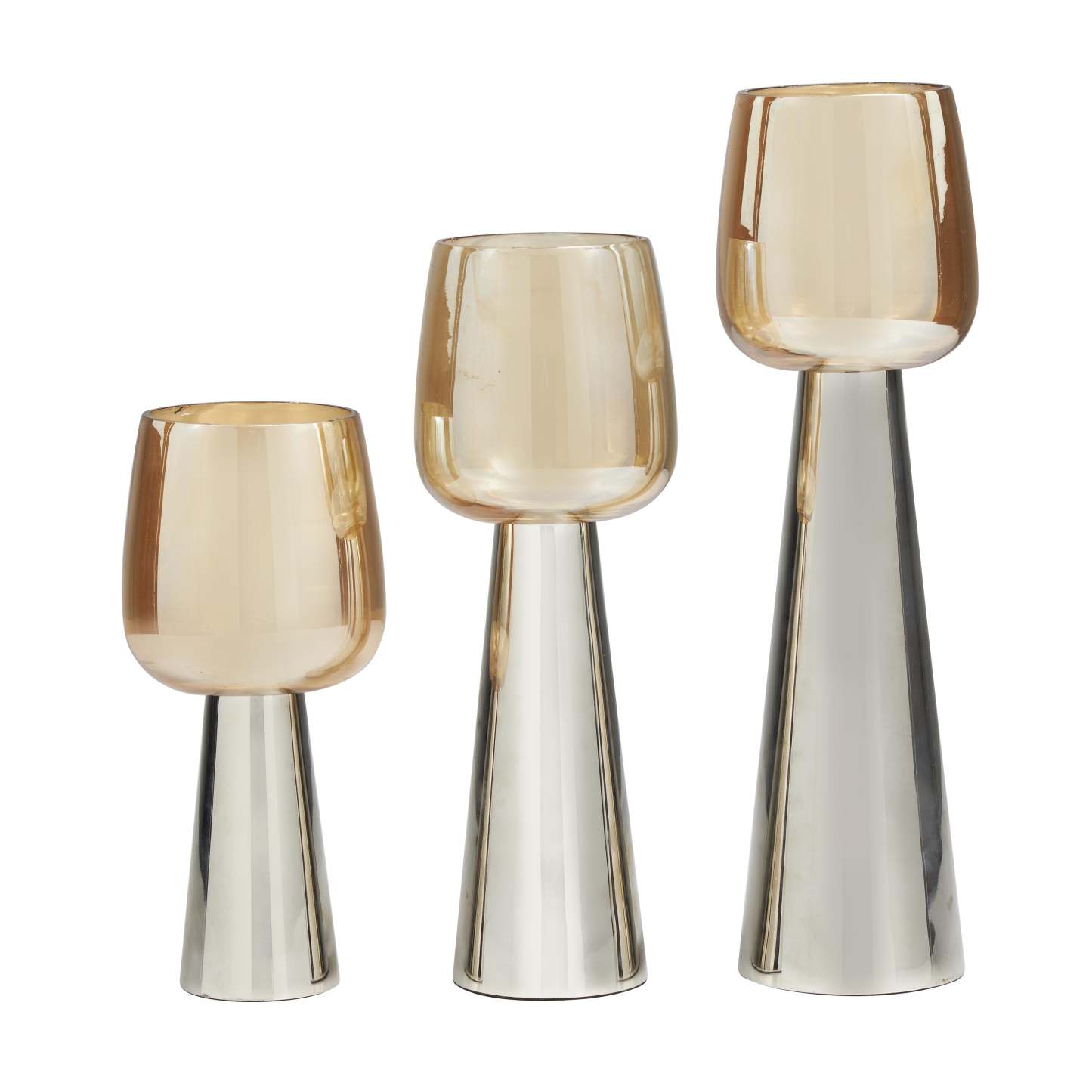 Bougeoir en verre et acier inoxydable 8/10/12 - Ensemble de 3|Bougeoir de 8 po/10 po/12 po en verre et acier inoxydable - ensemble de 3