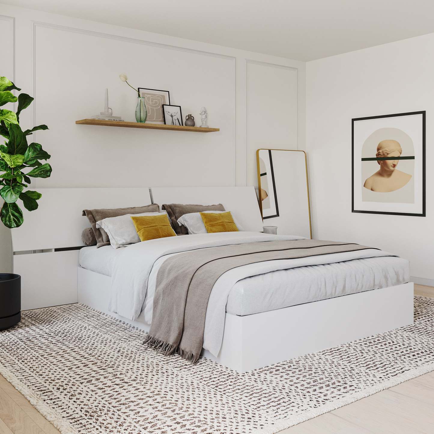 Tête de lit à panneau panoramique pour grand lit Nordika - Blanc | Tête de lit à panneaux panoramiques Nordika pour grand lit - blanche | D08HLJWW