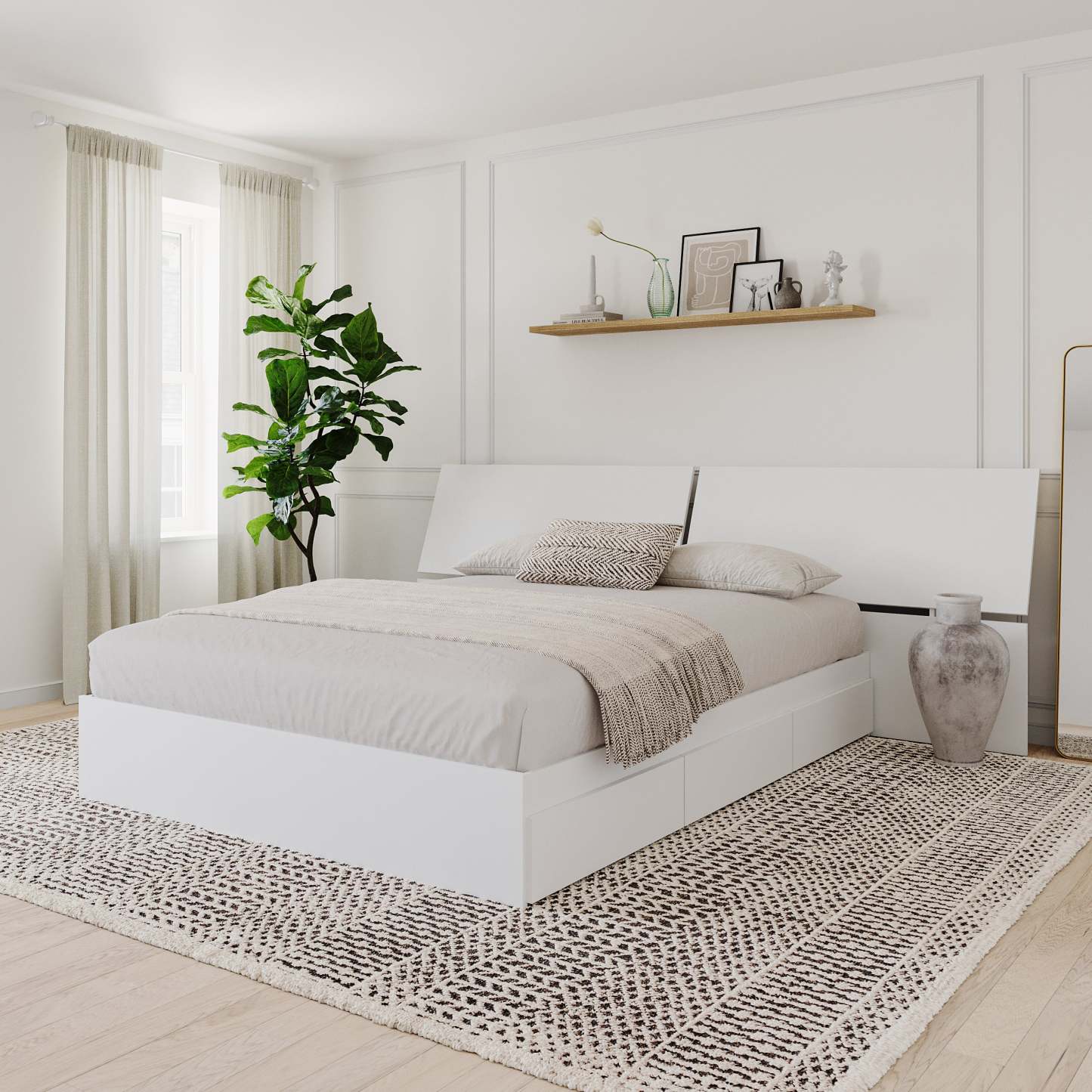 Tête de lit à panneau panoramique pour grand lit Nordika - Blanc | Tête de lit à panneaux panoramiques Nordika pour grand lit - blanche | D08HLJWW