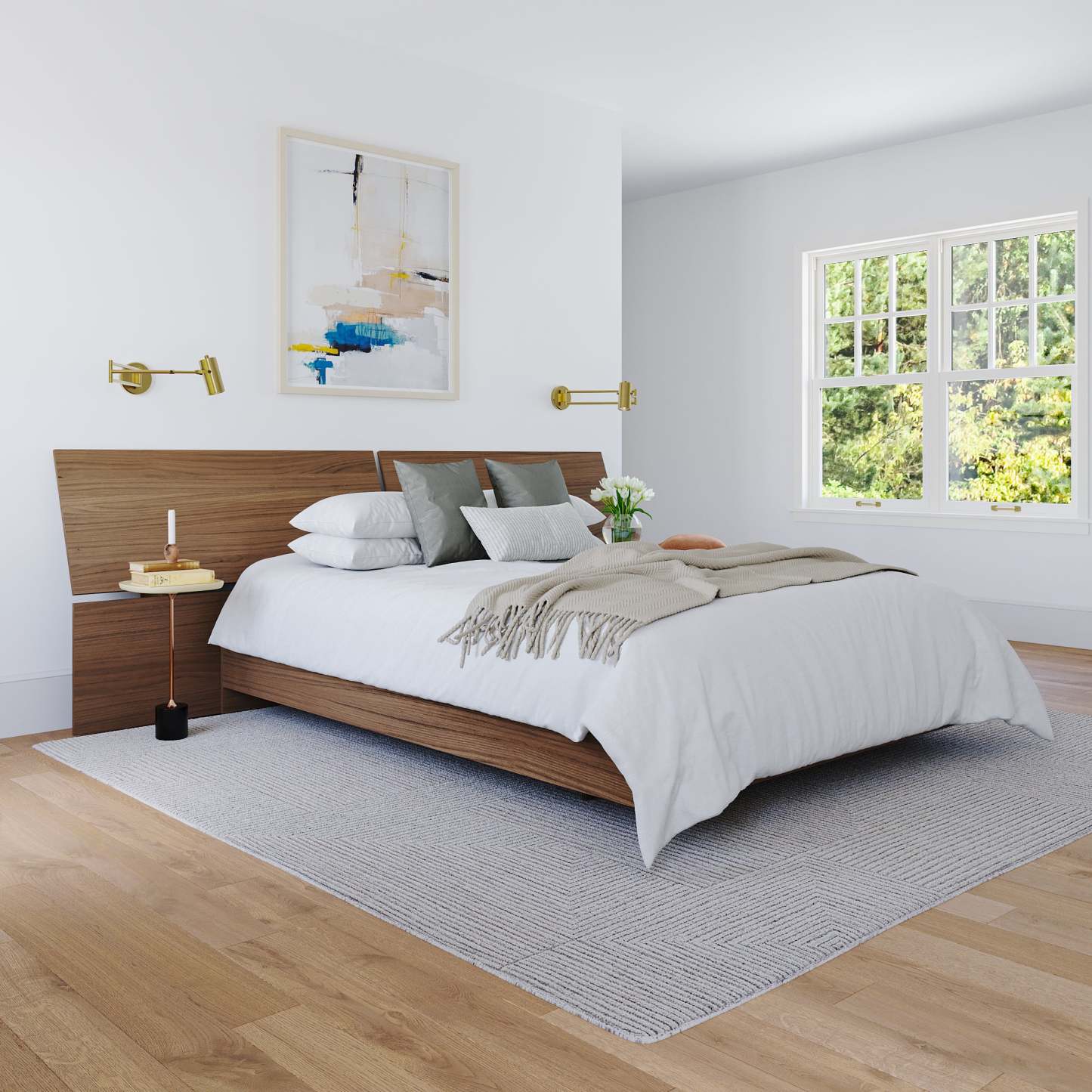 Tête de lit à panneau panoramique pour grand lit Nordika - Noyer | Tête de lit à panneaux panoramiques Nordika pour grand lit - noyer | D08H4W7B