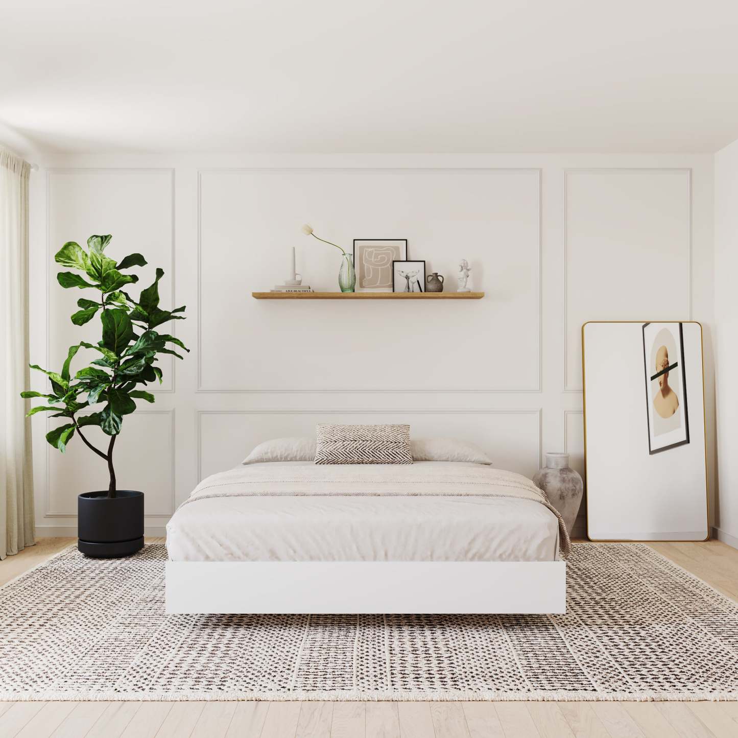 Lit plateforme queen Nordika - Blanc | Grand lit plateforme Nordika - blanc | D08HT2XR