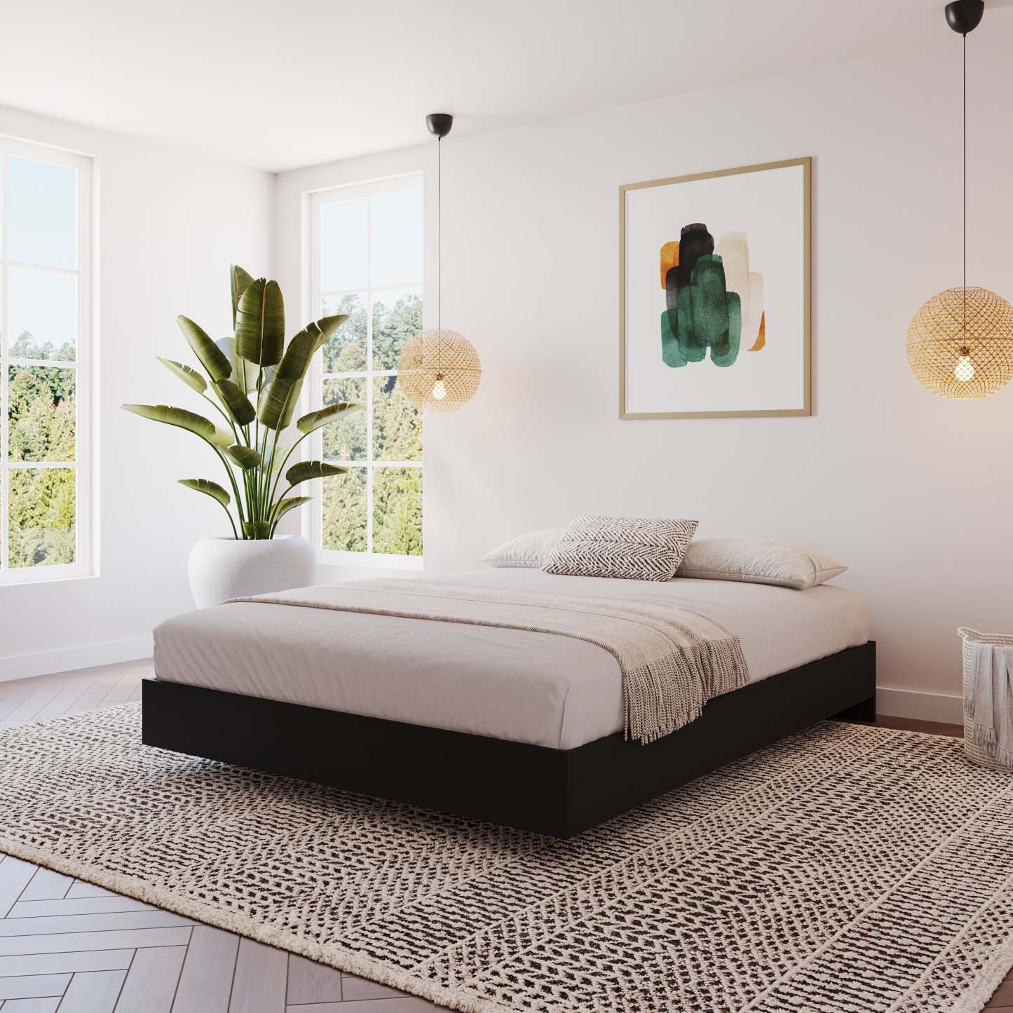 Lit plateforme double Nordika - Noir | Lit plateforme double Nordika - noir | D08HHLMB