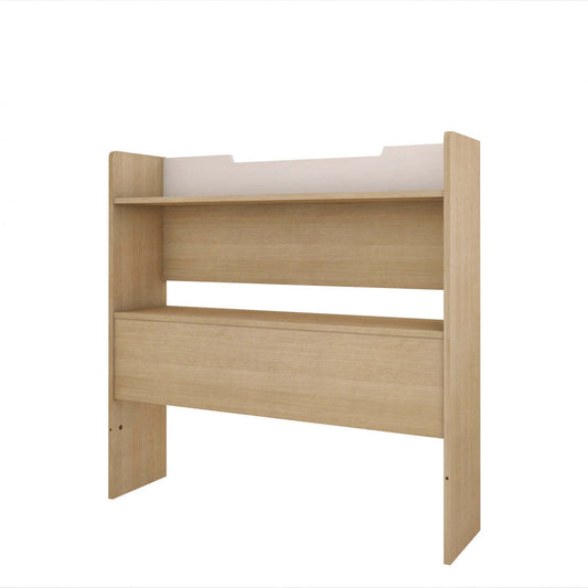 Tête de lit bibliothèque simple Nordika - Blanc/Érable naturel | Tête de lit bibliothèque Nordika pour lit simple - blanche et érable naturel | D08HMJQZ